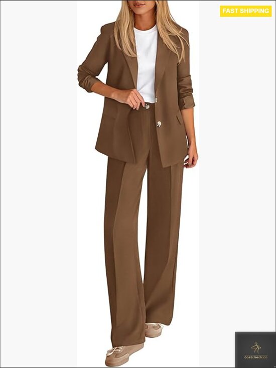 Jackets & Blazers - Oversized Blazer Wide Leg Pantsuit Professional Work Office Business Casual